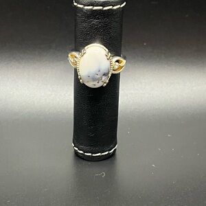 White Dendritic Agate Gold Accent Ring - Women's Jewelry